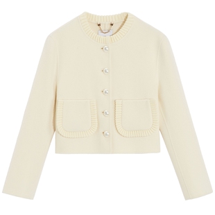 bebe冬款女士圆领小香风新式短款含羊毛双面呢短外套440310