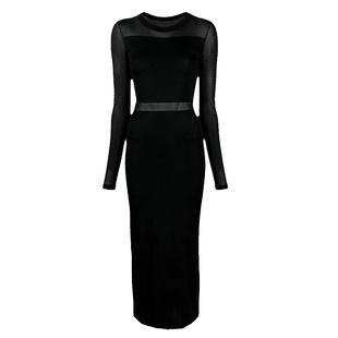 赵露思同款黑色半透视连衣裙女紧身性感礼服裙薄纱针织包臀长裙子