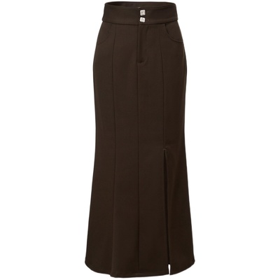 MAXRIENY精致优雅鱼尾半身裙2024秋冬新款复古钻扣开衩裙显瘦百搭