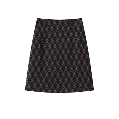 秋冬季学院风毛呢直筒格子中裙