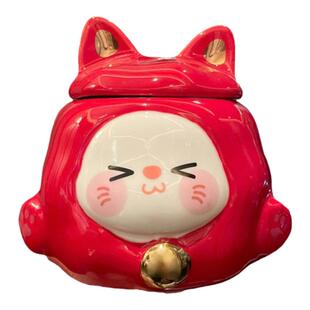 送本命年红色招财猫陶瓷杯子带盖勺女生高颜值新年礼物可爱马克杯