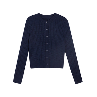 pusumede 头号甜心 复古圆领麻花毛衣开衫外套女气质针织衫上衣