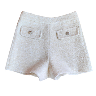 羊毛呢小香风短裤女2025秋冬新款高腰阔腿裤白色亮片粗花呢休闲裤