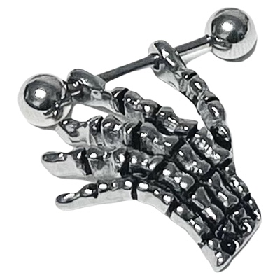 钛钢手骨耳钉组合朋克骷髅元素