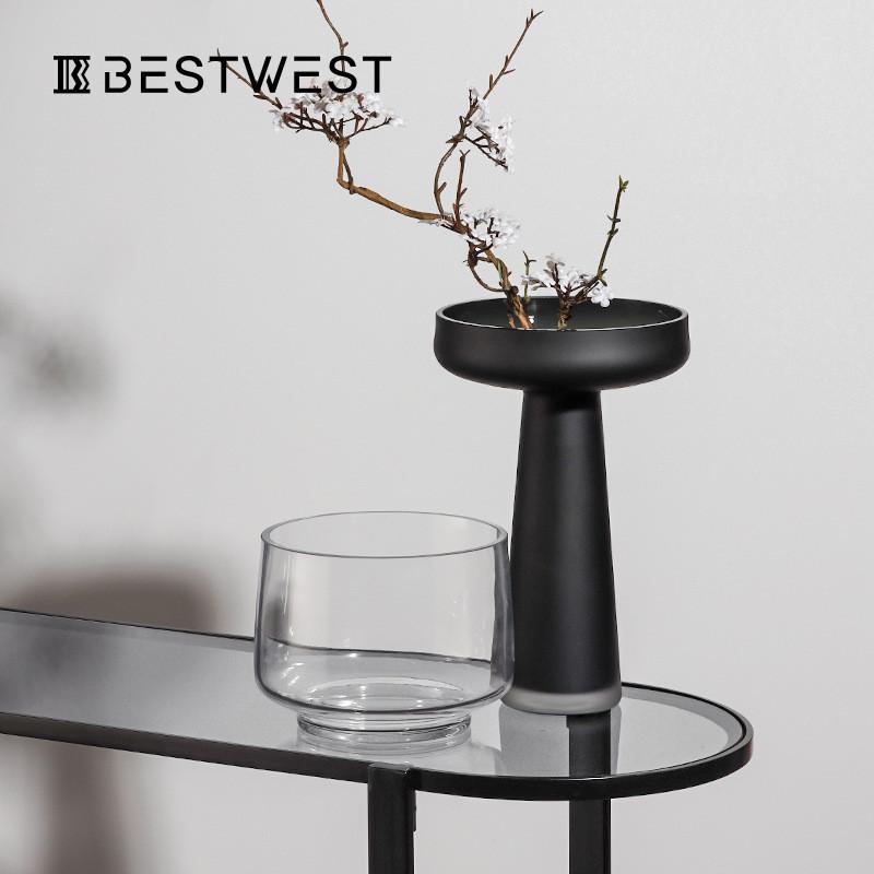 博西家居创意磨砂现代简约玻璃花瓶摆件烛台客厅软装玄关装饰品