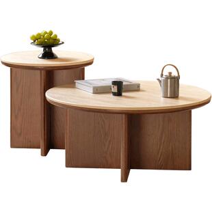 源氏木语实木茶几客厅意式轻奢岩板圆几橡木小户型胡桃色组合茶台