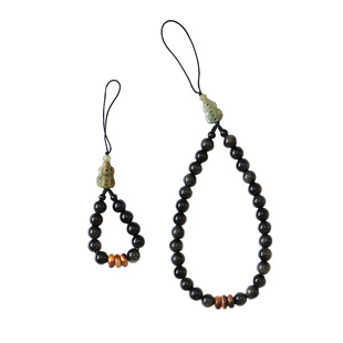 夜宴 天然黑曜石手机挂件高级男女款手腕水晶手机链挂饰指环扣