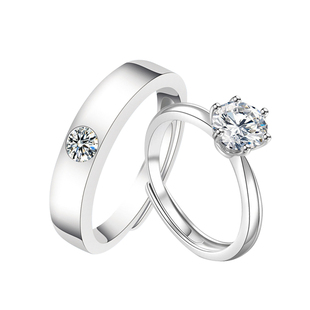 对戒莫桑钻戒指纯银对戒情侣戒指一对戒指结婚仿真一对闭口对戒