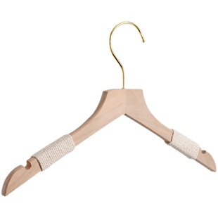 服装店儿童棉绳防滑实木衣架女装专用无漆木质捆绳衣撑原木色衣架