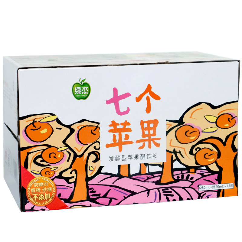 绿杰山东烟台七个苹果苹果醋饮料300mlx15瓶整箱装