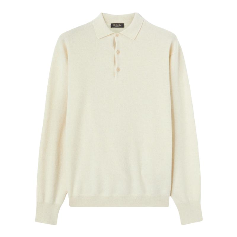 Loro Piana/诺悠翩雅男装羊绒混纺白色长袖舒适休闲polo衫