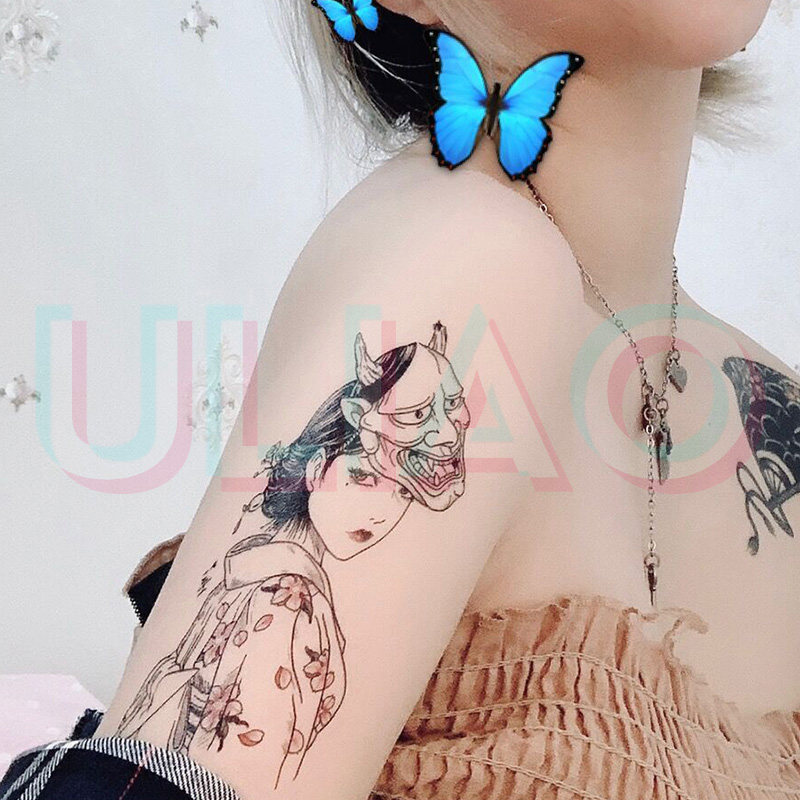 uliao富江少女手绘纹身贴防水持久性感花臂暗黑系日式浮世绘艺伎