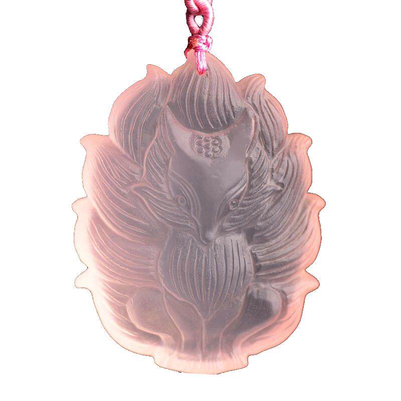 天然粉水晶狐狸吊坠九尾狐挂饰品