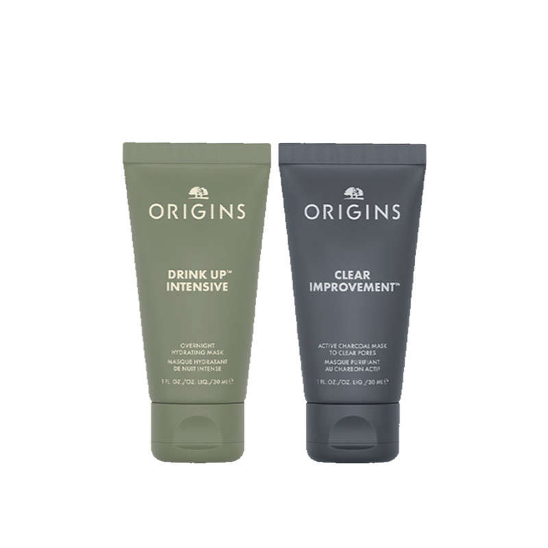 屈臣氏ORIGINS悦木之源清洁水润膜法套组 夜间面膜30ml+泥膜30ml