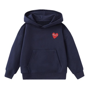 儿童连帽卫衣男女童不加绒秋冬季新款刺绣心上衣休闲宽松时尚外套