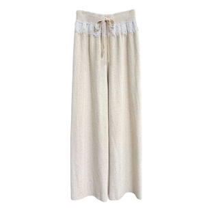 怎么穿都好看！拼接蕾丝羊毛松紧腰针织直筒裤女    M746115~JS