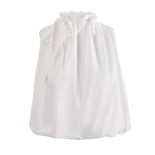 樊樊早安 泡泡花苞领抽绳仿天丝上衣女短款小众别致温柔气质背心