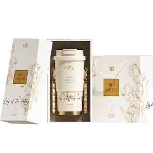 Face铃兰保温杯咖啡杯女生高颜值陶瓷内胆吸管水杯子闺蜜生日礼物