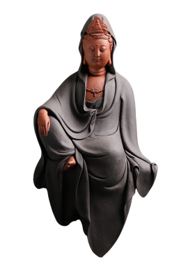 张明贵大师作品陶瓷自在观音摆件