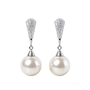 s925银针镶钻珍珠耳钉2026新款轻奢气质吊坠耳环小众设计感耳饰女