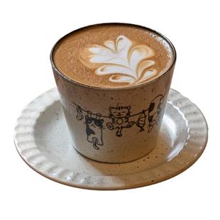 景德镇复古大口杯粗陶猪口杯釉下彩拿铁咖啡杯拉花茶杯手握咖啡杯