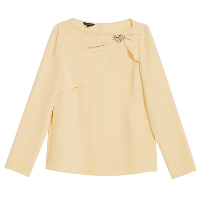 YINER音儿2025冬季新款鹅黄色法式不对称领桑蚕丝混纺衬衫上衣