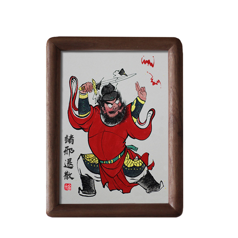 钟馗朱砂纯手绘画像执剑神威朱砂招财纳福摆台摆件100%手绘国画