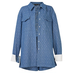 2025秋装新款女装气质菱格肌理牛仔衬衣外套高腰短裤裤子休闲套装