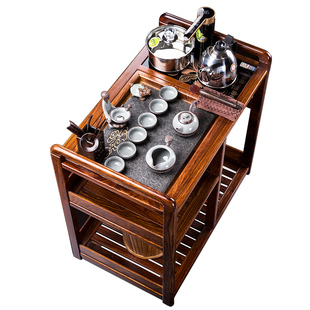 花梨木茶车乌金石实木可移动带轮茶台水柜茶盘桌整套茶具套装原木