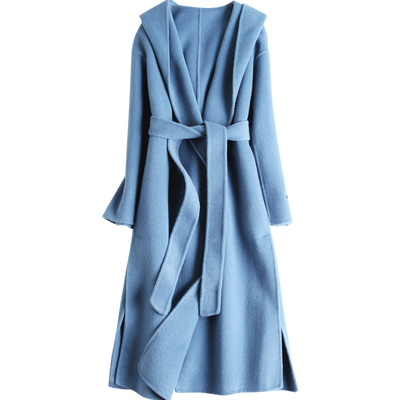 双面呢大衣连帽羊毛呢外套