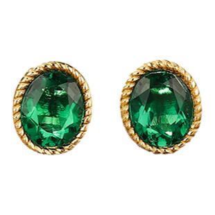 【SOOMI露珠】925银露珠边包镶椭圆人工培育祖母绿耳钉百搭耳环