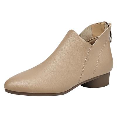 达芙妮软皮短靴女低跟