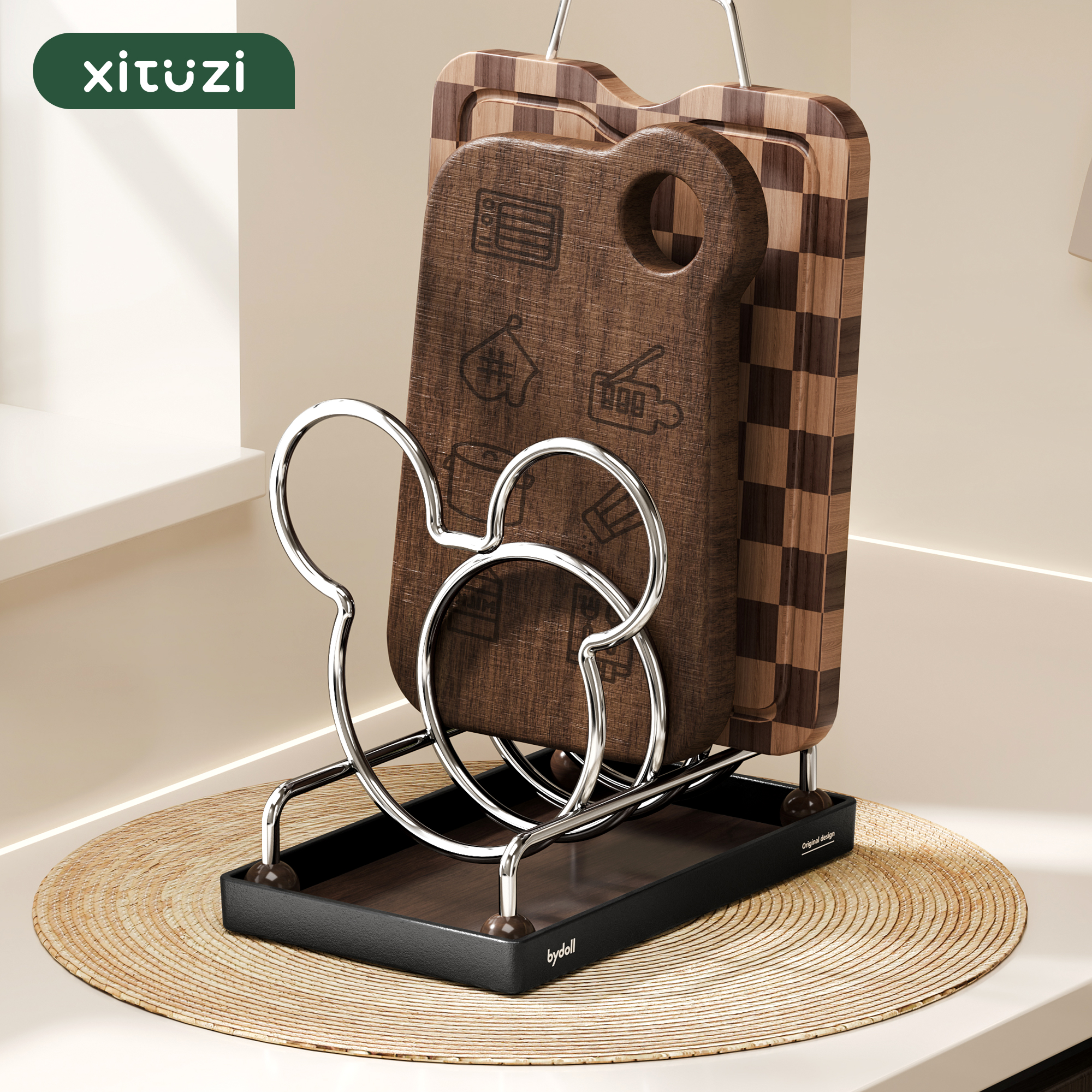 西图子中古风厨房切菜砧板置物架台面锅盖一体收纳菜板案板放置架