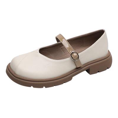 玛丽珍鞋浅口乐福鞋圆头软底粗跟