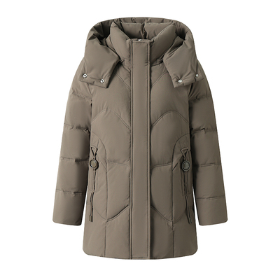 雅鹿中长款加厚白鸭绒连帽羽绒服