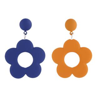 夏季花朵耳环蓝色黄色磨砂简约耳饰耳钉气质甜美蚊香盘耳夹无耳洞