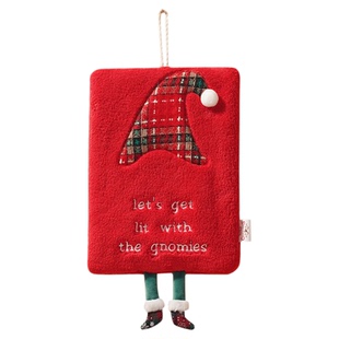 新款圣诞擦手巾可挂式加厚珊瑚绒毛巾厨房吸水速干抹布卡通抹手巾