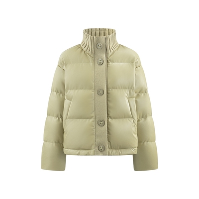 艾莱依短款羽绒服女PU皮简约外套