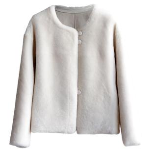 2025年进口澳洲美利奴羊毛皮毛一体皮草外套短款圆领裘皮大衣中古