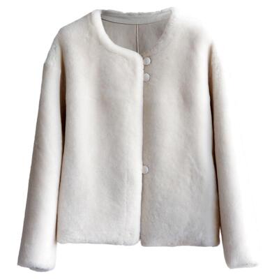 2025年进口澳洲美利奴羊毛皮毛一体皮草外套短款圆领裘皮大衣中古