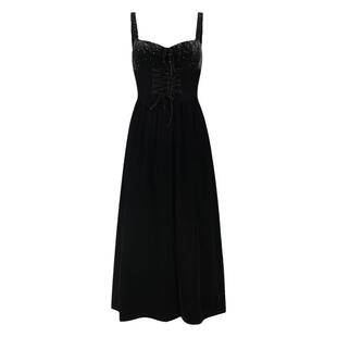 ITSNIKAR 法式黑天鹅赫本风吊带连衣裙女丝绒闪钻裙年会小黑裙子