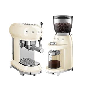SMEG斯麦格  ECF01意式半自动咖啡机CGF01研磨豆机黑咖啡复古套装