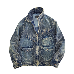 西里布蓝染灯芯绒多袋工装夹克衫男咔叽复古拔染做旧条绒短款外套