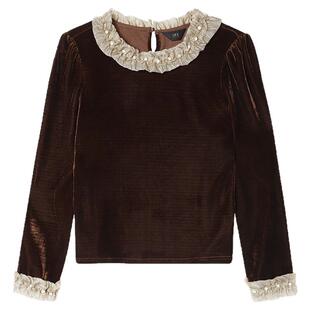 白鹿语法式复古丝绒钉珠衬衫25秋冬新款高级感赫本风气质打底上衣