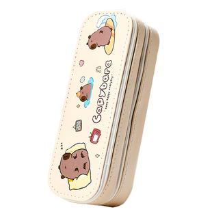 卡皮巴拉双层笔袋高颜值大容量小学生文具袋女生多功能ins系简约可爱多层文具盒女孩2025年款初中高中铅笔盒