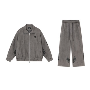 FORNINES国潮重磅运动卫衣立领开衫外套男女情侣装春季麂皮绒套装