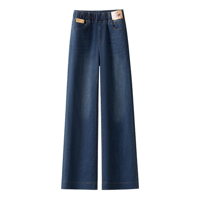 加绒牛仔裤女秋冬小个子高腰直筒裤2025新款大码松紧腰窄版阔腿裤