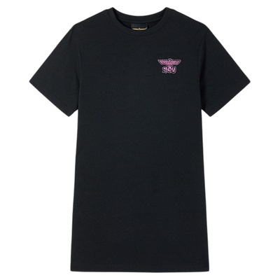 BOYLONDON25夏蝴蝶大翅膀黑色圆领时尚休闲潮牌T恤式连衣裙W17019