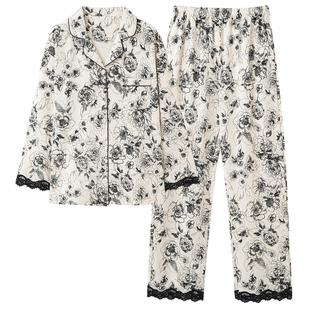 猫人纯棉睡衣女款高级感自带胸垫套装春秋季可外穿洋气女士家居服