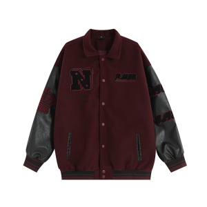 INSstudios 国潮牌情侣美式毛巾刺绣LOGO棒球服宽松休闲夹克外套